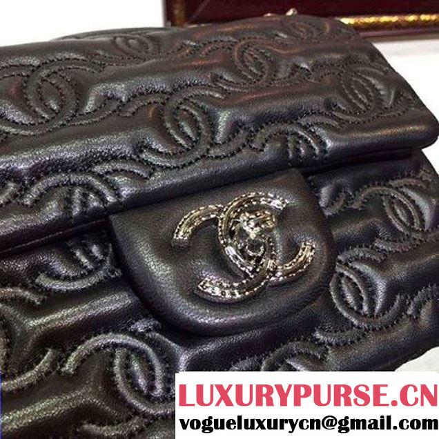 Chanel Lambskin Mini Classic Flap Bag Embellished with Full CC Embroidery Black 2015 (2a136-090328 )