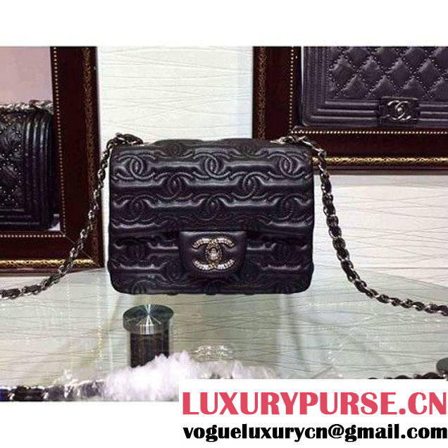 Chanel Lambskin Mini Classic Flap Bag Embellished with Full CC Embroidery Black 2015 (2a136-090328 )