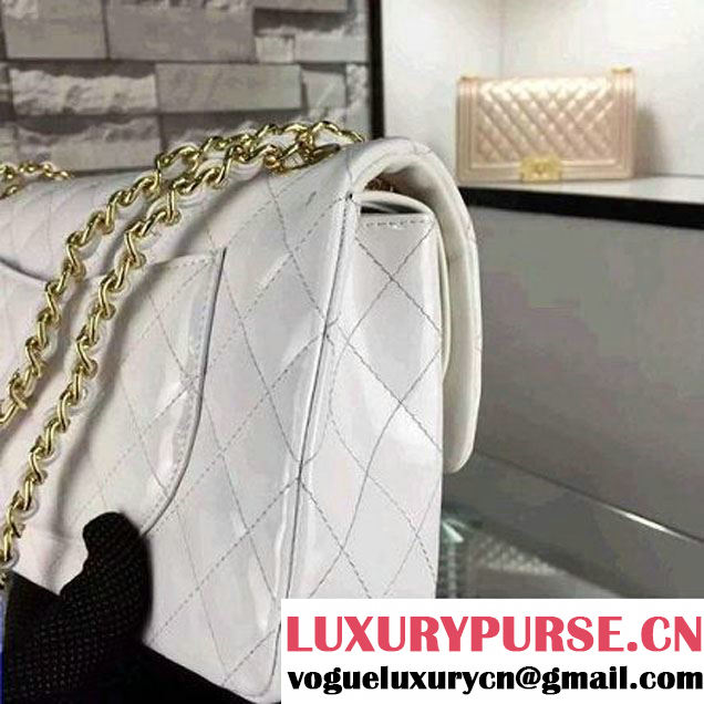 Chanel  White Patent Leather Medium double Flap Shoulder Bag (2A058-091006 )