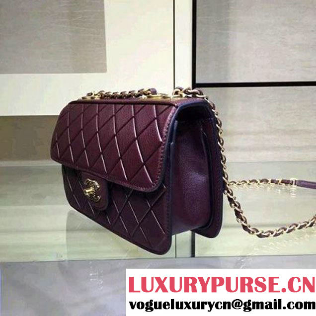 Chanel Burgundy Calfskin New Ice Diamond Classic Flap Bag 2015 (2A143-091804 )