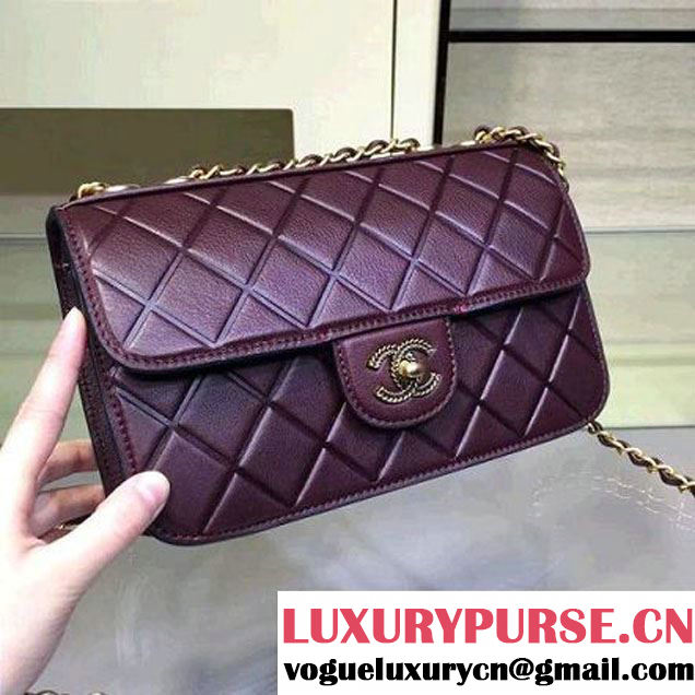 Chanel Burgundy Calfskin New Ice Diamond Classic Flap Bag 2015 (2A143-091804 )
