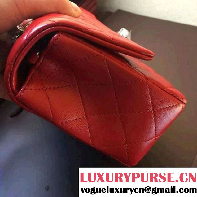 Chanel Red Lambskin Leather Classic Mini Flap Bag A1116(Silver Hardware) (A1116-091931 )