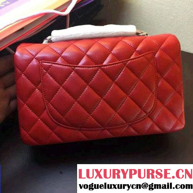 Chanel Red Lambskin Leather Classic Mini Flap Bag A1116(Silver Hardware) (A1116-091931 )