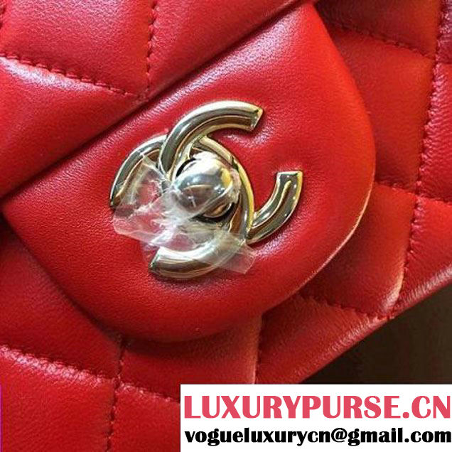 Chanel Red Lambskin Leather Classic Mini Flap Bag A1116(Silver Hardware) (A1116-091931 )