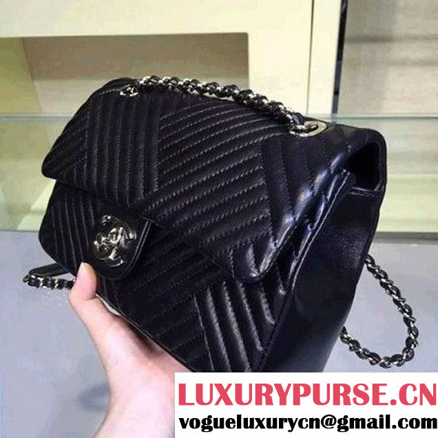 Chanel Medium Black Quilted Lambskin Flap Bag Fall-Winter 2015/16 (2A143-092801 )