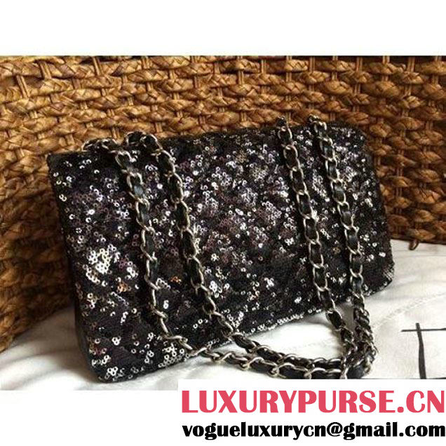 Chanel A93919 Flap Bag With Embroidered Sequings Black Fall-Winter 2015 (1A086-101201 )