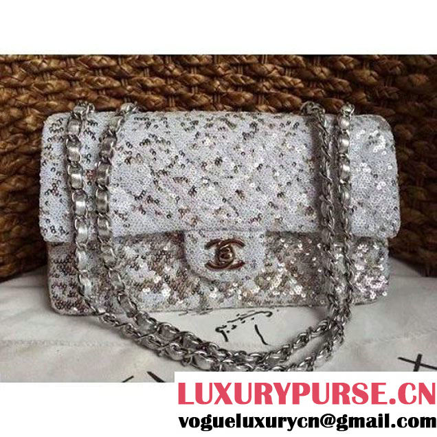 Chanel A93919 Flap Bag With Embroidered Sequings Silver Fall-Winter 2015 (1A086-101202 )