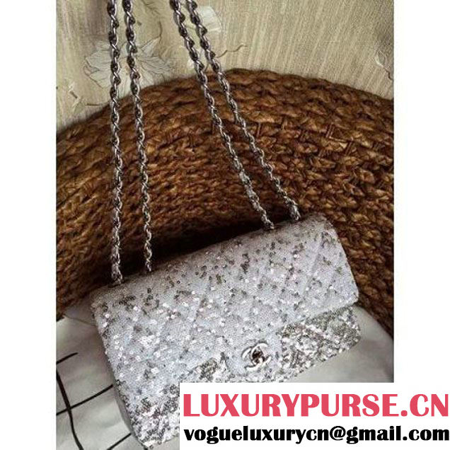 Chanel A93919 Flap Bag With Embroidered Sequings Silver Fall-Winter 2015 (1A086-101202 )