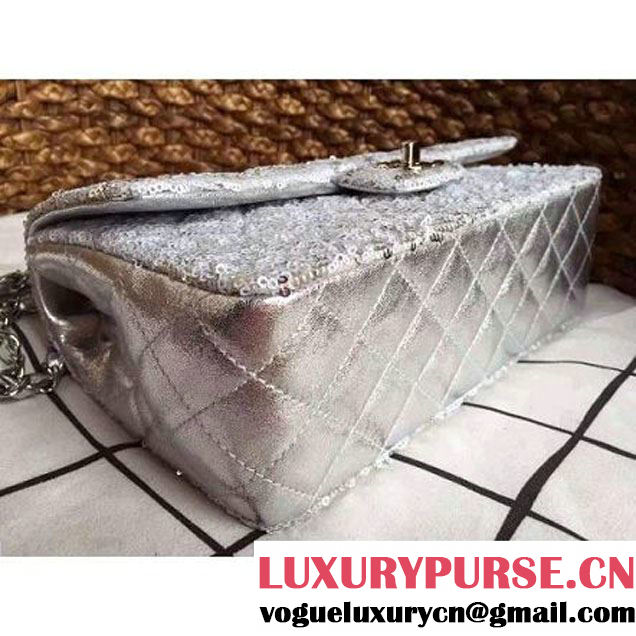 Chanel A93919 Flap Bag With Embroidered Sequings Silver Fall-Winter 2015 (1A086-101202 )
