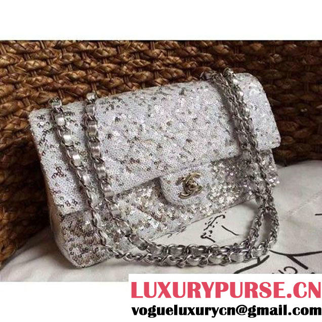 Chanel A93919 Flap Bag With Embroidered Sequings Silver Fall-Winter 2015 (1A086-101202 )