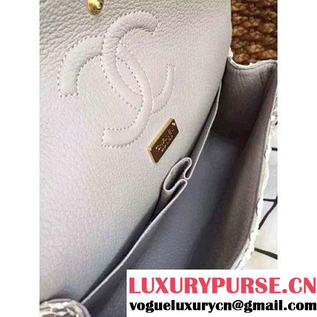 Chanel Medium Python Leather Classic Double Flap Bag in Grey/White (1a086-101438 )