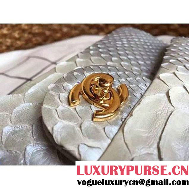 Chanel Medium Python Leather Classic Double Flap Bag in Grey/White (1a086-101438 )