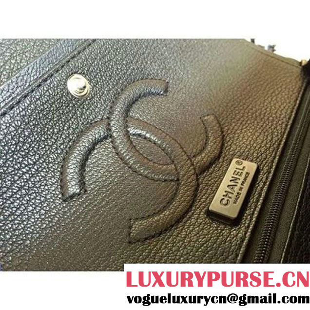 Chanel Medium Python Leather Classic Double Flap Bag in Black/Gold (1a086-101440 )