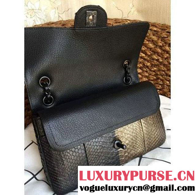 Chanel Medium Python Leather Classic Double Flap Bag in Black/Gold (1a086-101440 )