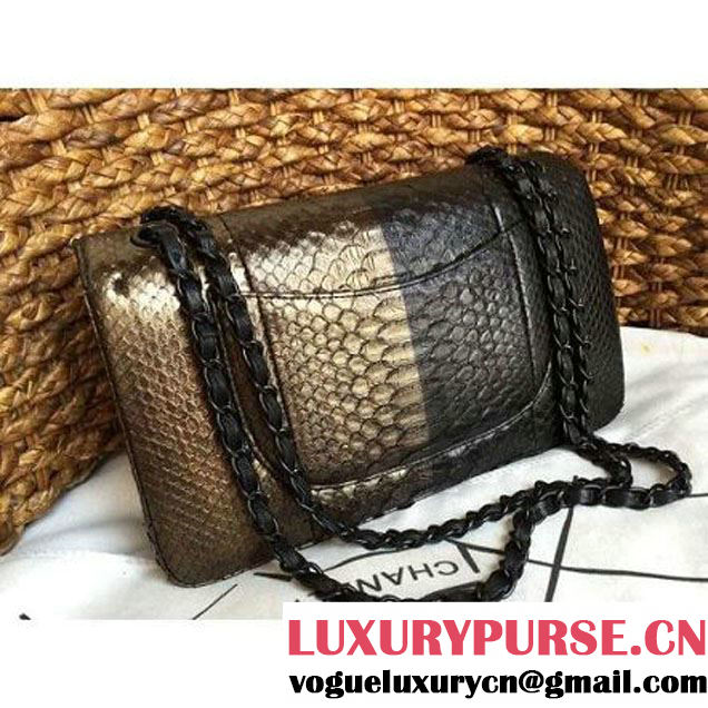 Chanel Medium Python Leather Classic Double Flap Bag in Black/Gold (1a086-101440 )