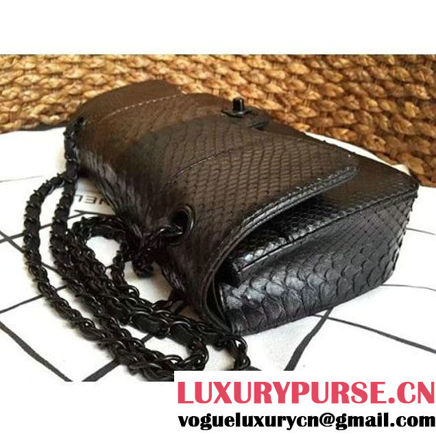 Chanel Medium Python Leather Classic Double Flap Bag in Black/Gold (1a086-101440 )