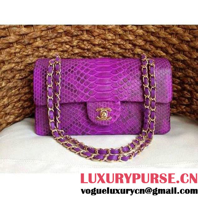 Chanel Medium Python Leather Classic Double Flap Bag in Purple/Black (1a086-101441 )