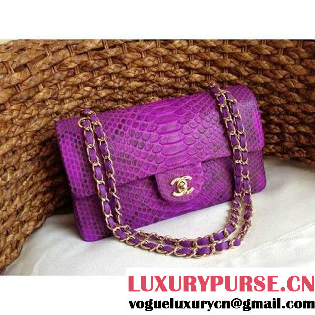 Chanel Medium Python Leather Classic Double Flap Bag in Purple/Black (1a086-101441 )