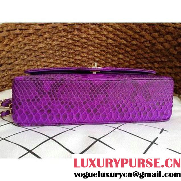 Chanel Medium Python Leather Classic Double Flap Bag in Purple/Black (1a086-101441 )