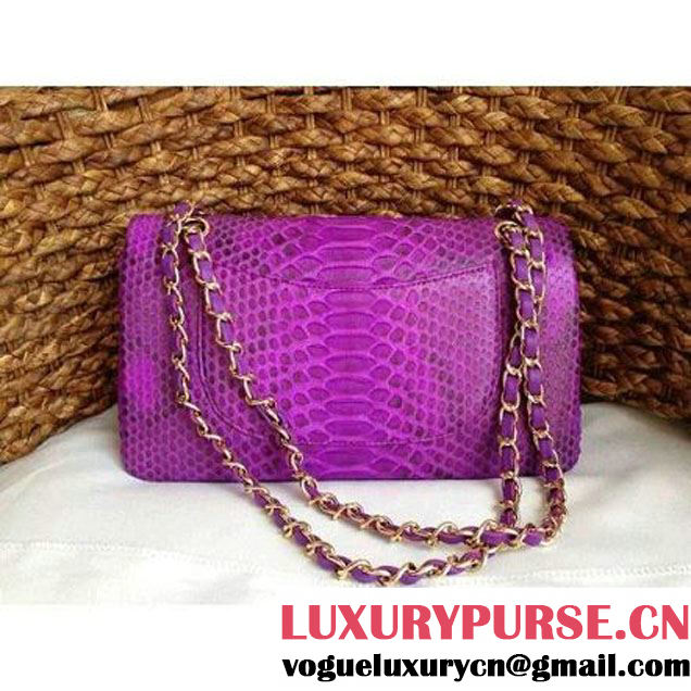 Chanel Medium Python Leather Classic Double Flap Bag in Purple/Black (1a086-101441 )