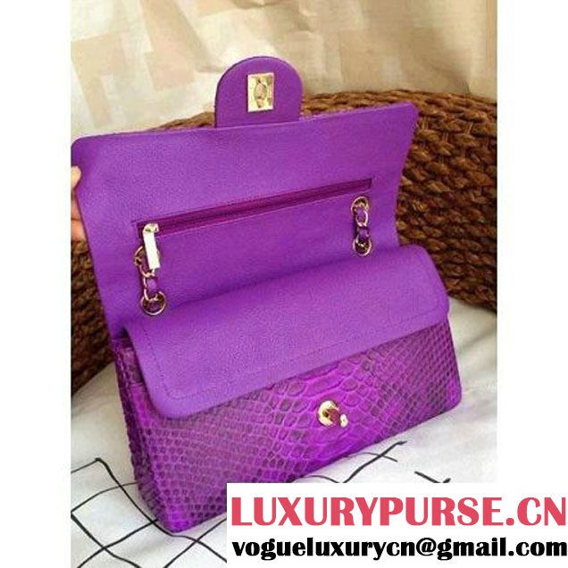 Chanel Medium Python Leather Classic Double Flap Bag in Purple/Black (1a086-101441 )