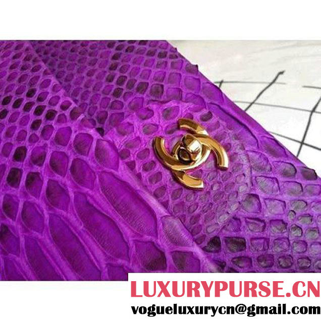 Chanel Medium Python Leather Classic Double Flap Bag in Purple/Black (1a086-101441 )