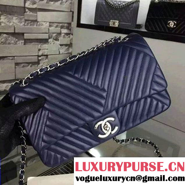 Chanel Medium Navy Quilted Lambskin Flap Bag Fall-Winter 2015/16 (2A058-102003 )