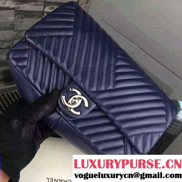 Chanel Medium Navy Quilted Lambskin Flap Bag Fall-Winter 2015/16 (2A058-102003 )