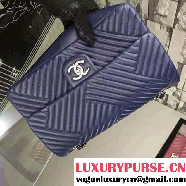 Chanel Large Navy Quilted Lambskin Flap Bag Fall-Winter 2015/16 (2A058-102005 )