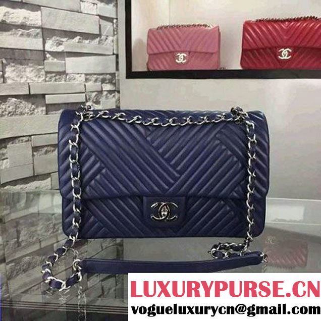 Chanel Large Navy Quilted Lambskin Flap Bag Fall-Winter 2015/16 (2A058-102005 )