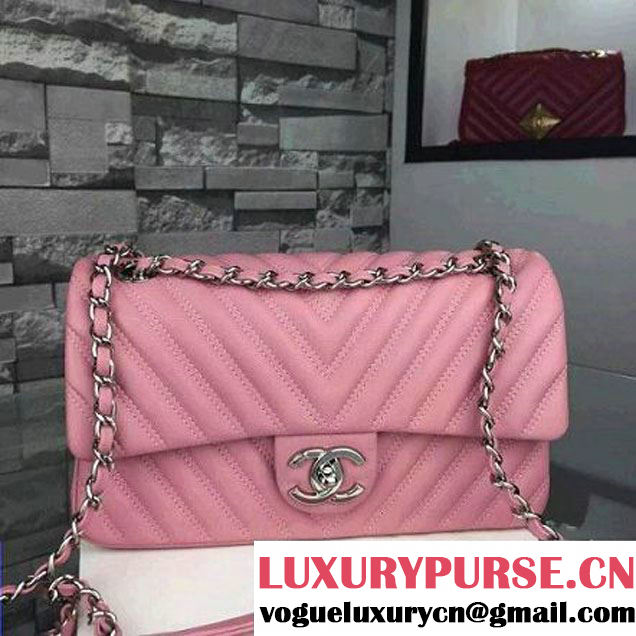 Chanel Pink Lambskin Medium Chevron Quilting Flap Bag F/W 2015 (2A058-102007 )