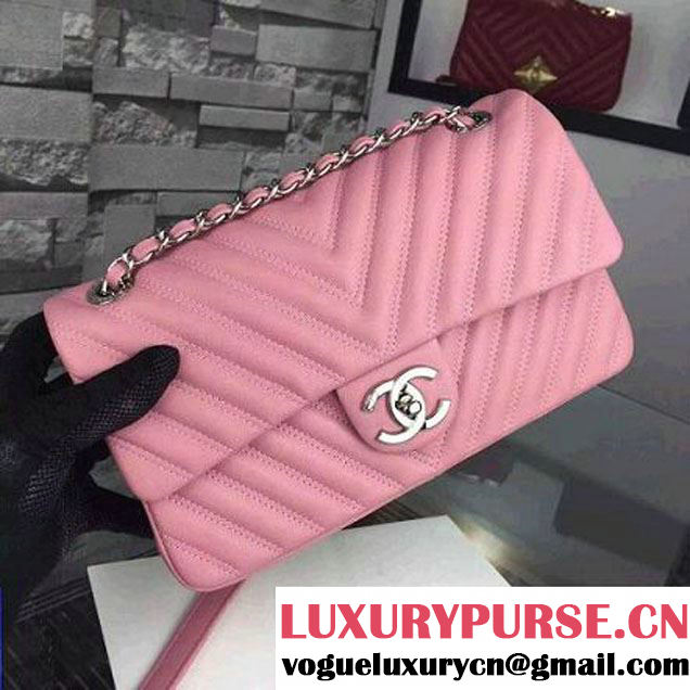 Chanel Pink Lambskin Medium Chevron Quilting Flap Bag F/W 2015 (2A058-102007 )