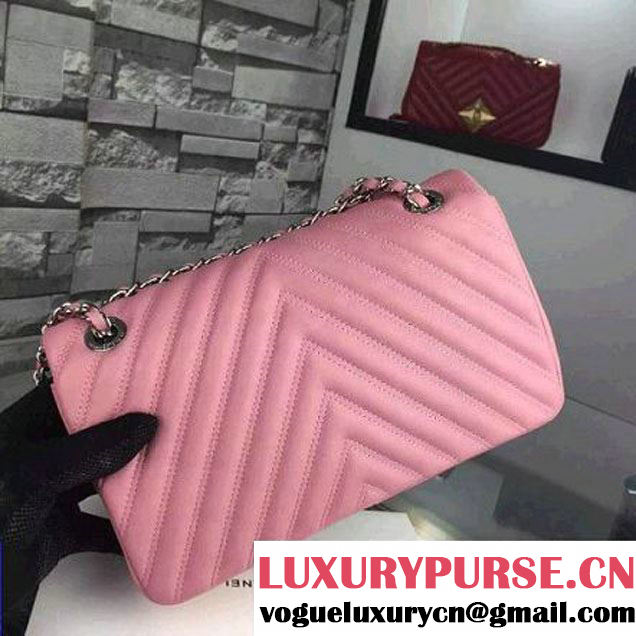Chanel Pink Lambskin Medium Chevron Quilting Flap Bag F/W 2015 (2A058-102007 )