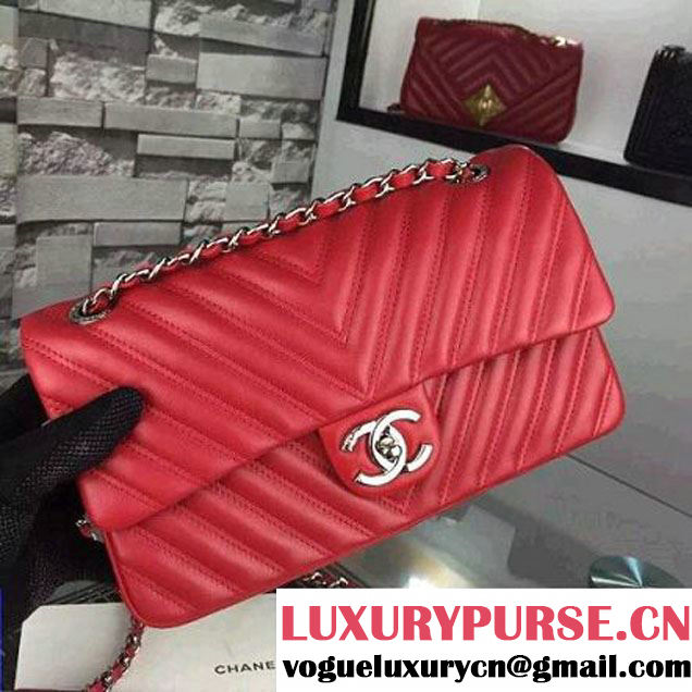 Chanel Red Lambskin Medium Chevron Quilting Flap Bag F/W 2015  (2A058-102008 )