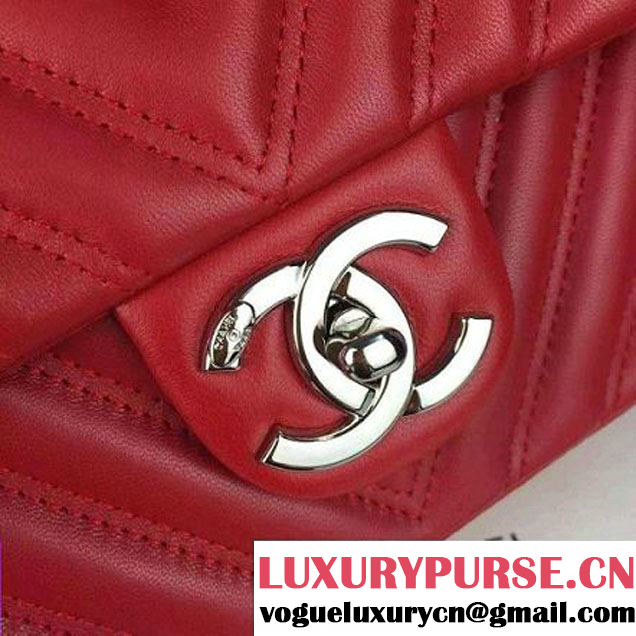Chanel Red Lambskin Medium Chevron Quilting Flap Bag F/W 2015  (2A058-102008 )