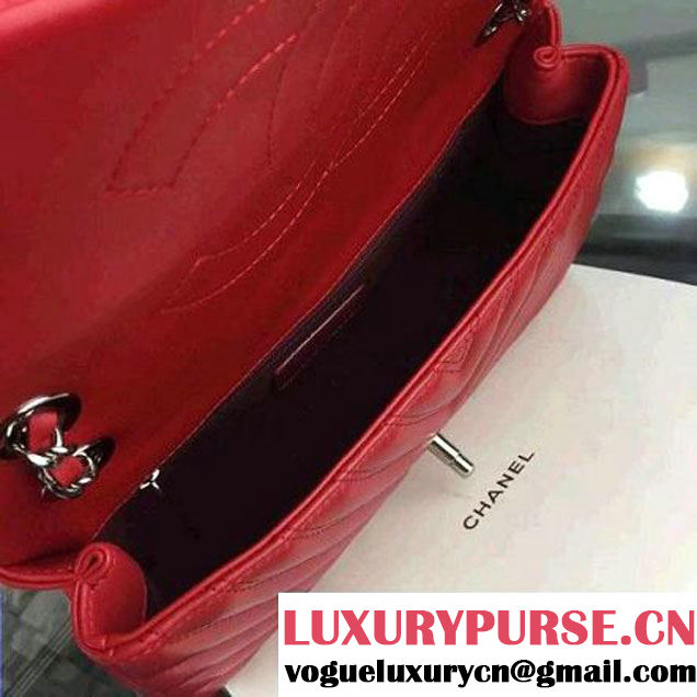 Chanel Red Lambskin Medium Chevron Quilting Flap Bag F/W 2015  (2A058-102008 )
