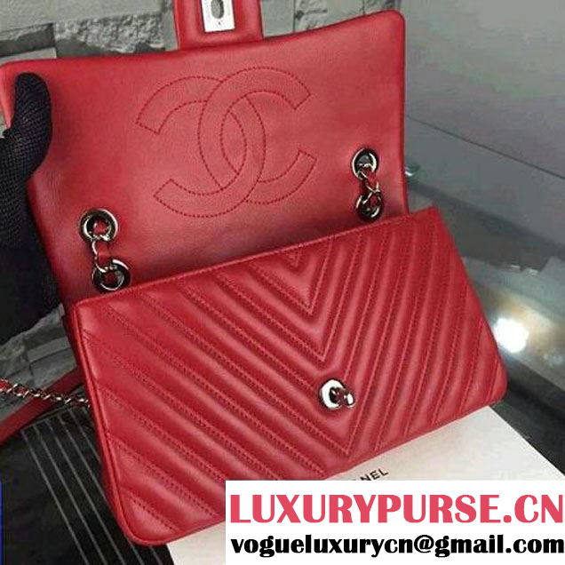 Chanel Red Lambskin Medium Chevron Quilting Flap Bag F/W 2015  (2A058-102008 )