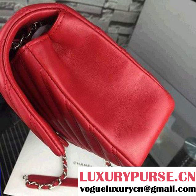 Chanel Red Lambskin Medium Chevron Quilting Flap Bag F/W 2015  (2A058-102008 )
