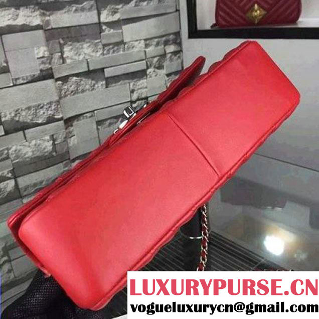 Chanel Red Lambskin Medium Chevron Quilting Flap Bag F/W 2015  (2A058-102008 )