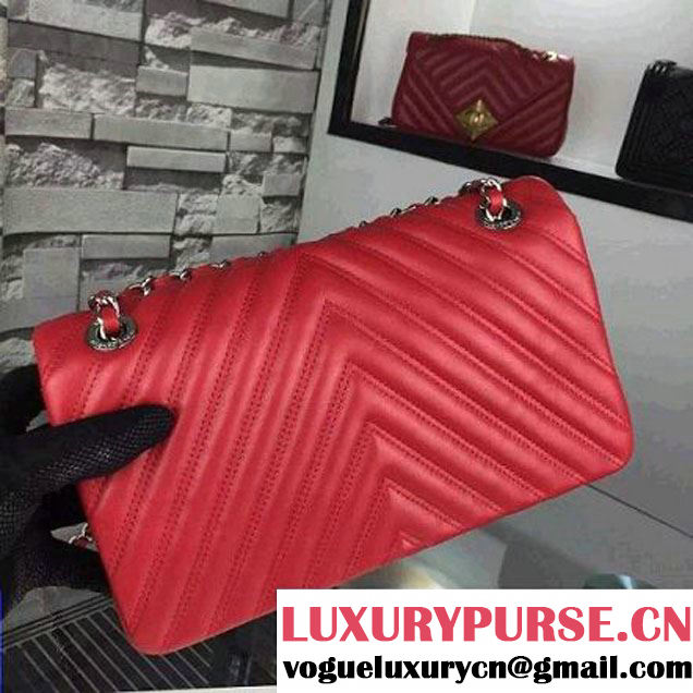 Chanel Red Lambskin Medium Chevron Quilting Flap Bag F/W 2015  (2A058-102008 )