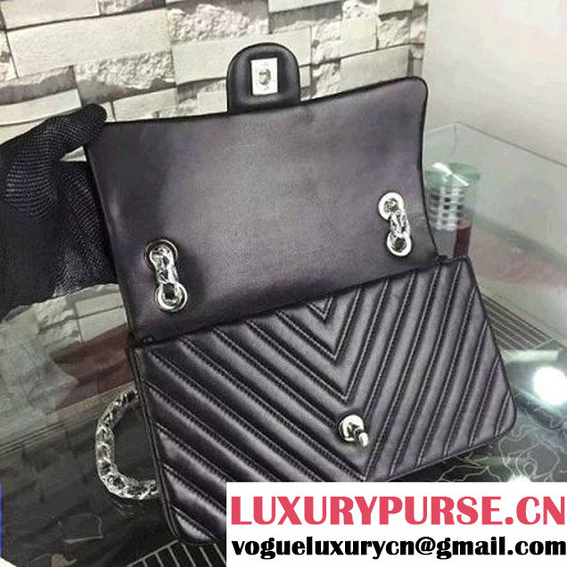 Chanel Black Lambskin Medium Chevron Quilting Flap Bag F/W 2015 (2A058-102009 )