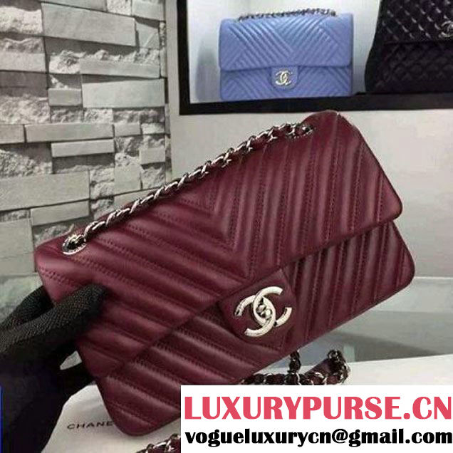 Chanel Burgundy Lambskin Medium Chevron Quilting Flap Bag F/W 2015 (2A058-102010 )