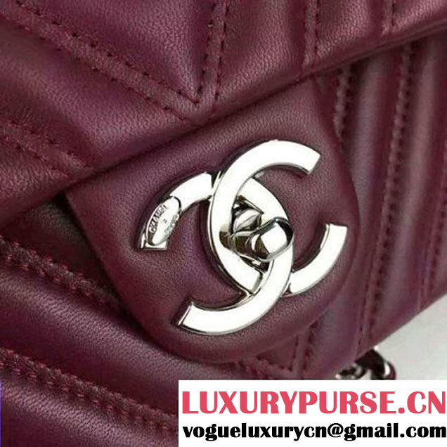 Chanel Burgundy Lambskin Medium Chevron Quilting Flap Bag F/W 2015 (2A058-102010 )