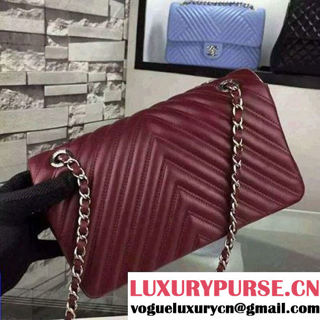 Chanel Burgundy Lambskin Medium Chevron Quilting Flap Bag F/W 2015 (2A058-102010 )