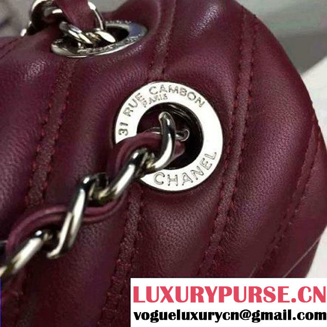 Chanel Burgundy Lambskin Medium Chevron Quilting Flap Bag F/W 2015 (2A058-102010 )