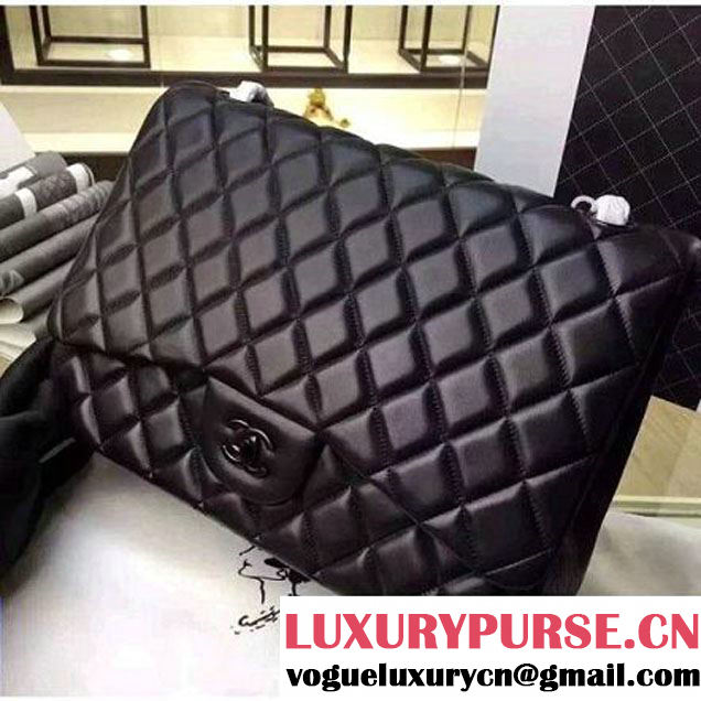 Chanel Maxi So Black Lambskin Classic Double Flap Bag(Black Hardware) (1a099-111131 )