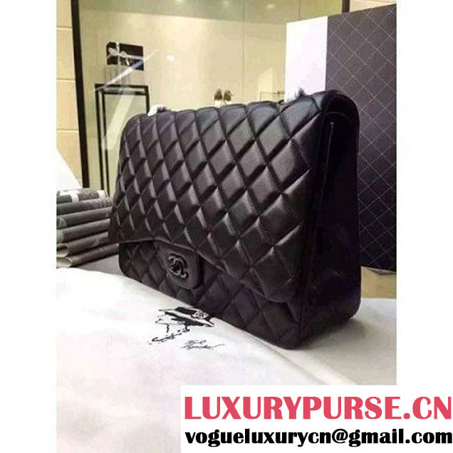 Chanel Maxi So Black Lambskin Classic Double Flap Bag(Black Hardware) (1a099-111131 )