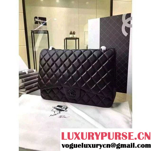 Chanel Maxi So Black Lambskin Classic Double Flap Bag(Black Hardware) (1a099-111131 )