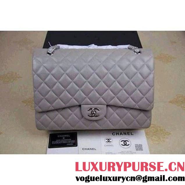 Chanel Maxi Lambskin Classic Double Flap Bag in Grey(Silver Hardware) (V-111647 )