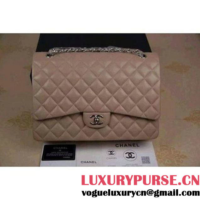 Chanel Maxi Lambskin Classic Double Flap Bag in Light Apricot (Silver Hardware) (V-111648 )